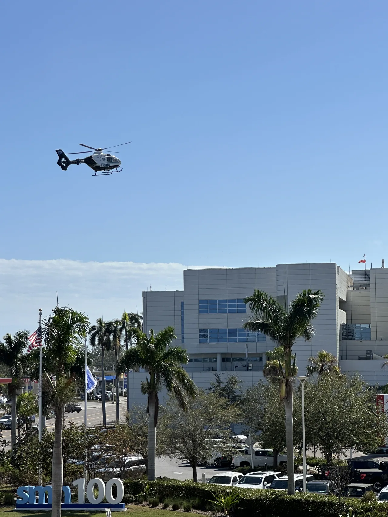 Medical helicopter landing at Sarasota Memorial Hospital